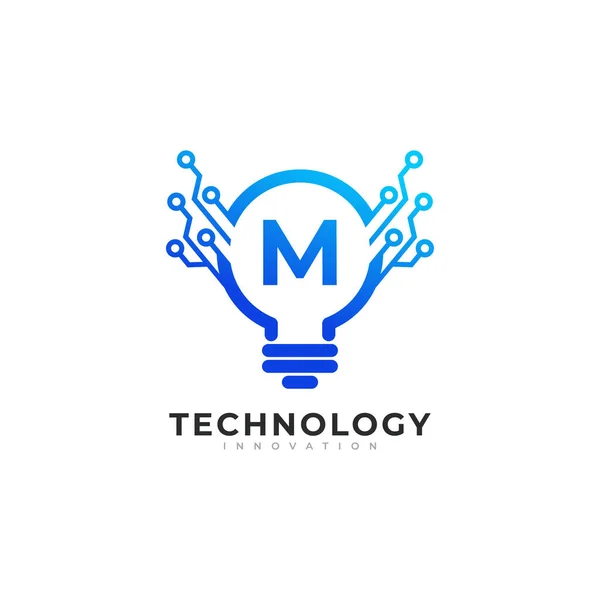 文字M内部ランプバルブ技術革新ロゴデザインテンプレート要素 — ストックベクタ
