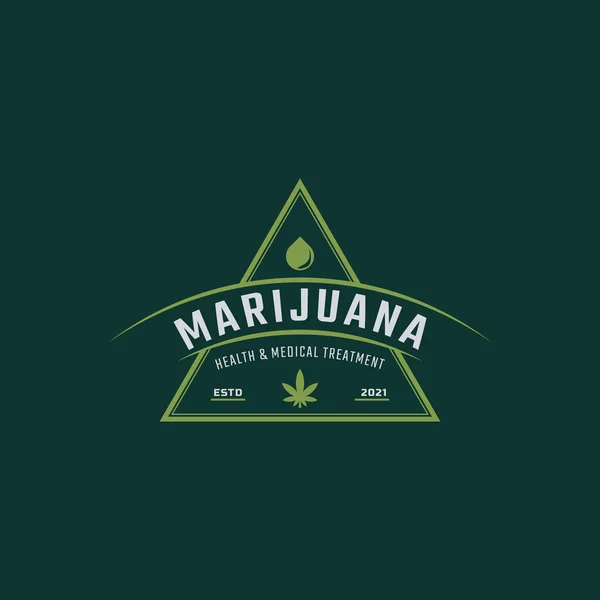 Classic Vintage Retro Label Badge Marijuana Cannabis Hemp Pot Leaf — Stock Vector