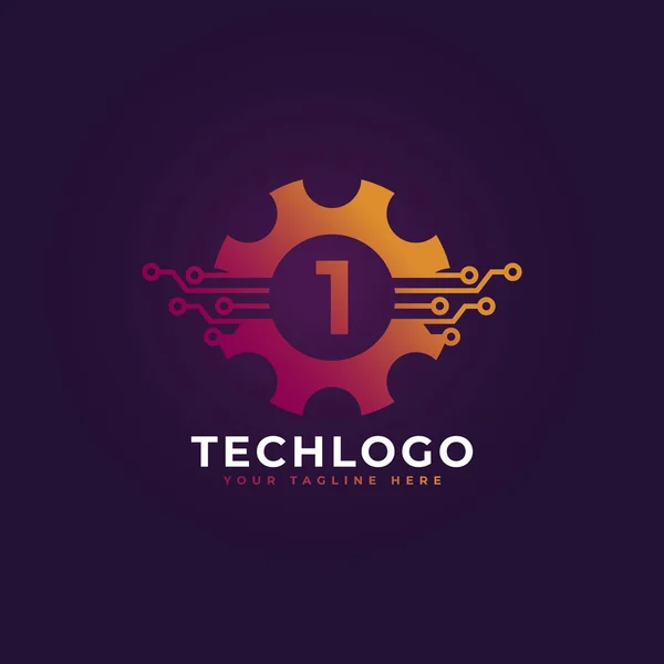 Technology Number Gear Logo Design Template Element — Stock Vector
