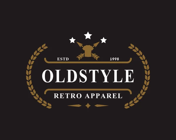 服のためのヴィンテージレトロバッジアパレル古いスタイルのロゴエンブレムデザインシンボル — ストックベクタ