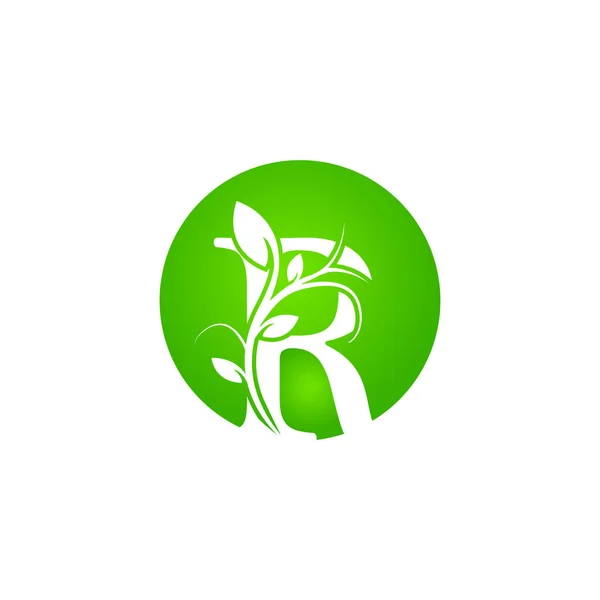 Brev Hälsa Spa Logotyp Grön Blommig Alfabet Logotyp Med Blad — Stock vektor