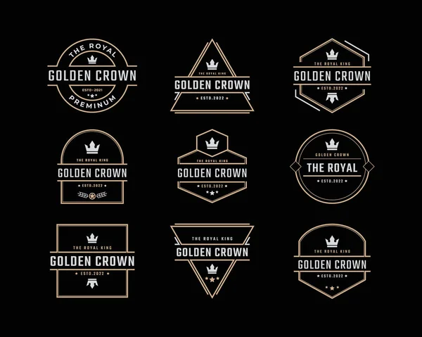 Golden King Crown Royal Vintage Retro Classic Luxury Label Logo — Stock Vector