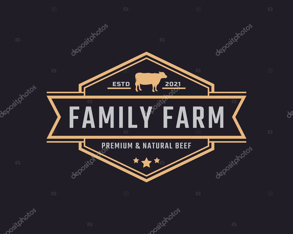 Classic Vintage Retro Label Badge Emblem Cattle, Angus, Beef Family Farm Logo Design Inspiration