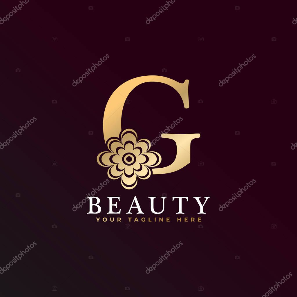 Elegant G Luxury Logo. Golden Floral Alphabet Logo with Flowers Leaves. Perfect for Fashion, Jewelry, Beauty Salon, Cosmetics, Spa, Boutique, Wedding, Letter Stamp, Hotel and Restaurant Logo.