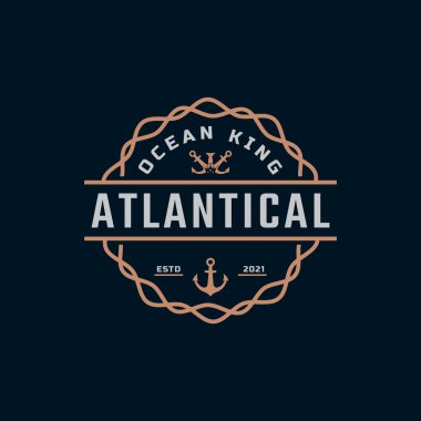 Klasik Denizcilik Kralı Anchor Amblemi. Denizcilik Rozetleri için Çapa ve Taç Gemi Logosu Şablon Tasarımı