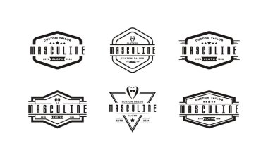 Klasik Vintage Retro Etiket Giysi Centilmen ve Maskülen Logosu Amblem Tasarım Element Şablonu