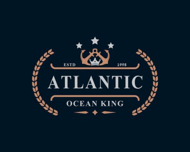 Antika Retro Rozet Denizcilik Kralı Anchor Amblemi Deniz Logosu Tasarımı Sembolü için Çapa ve Taç