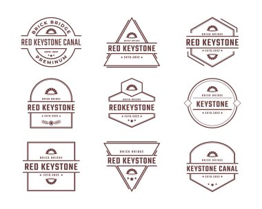 Retro Rozet Amblem Keystone Canal Waterway Brick Bridge ve River Creek Wave Logo Tasarımı Lineer Style