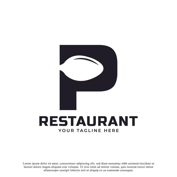 レストランロゴ レストランロゴアイコンデザインテンプレートのためのスプーンフォークと初期文字P — ストックベクタ