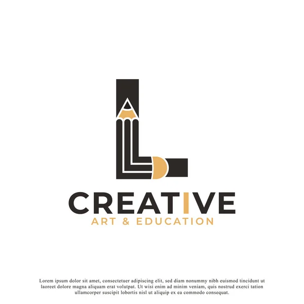Lettre Initiale Avec Élément Modèle Icône Conception Logo Crayon — Image vectorielle