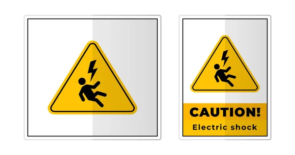 Stromschlaggefahr Gelbe Vorsicht Zeichen Etikett Symbol Icon Vector Illustration — Stockvektor