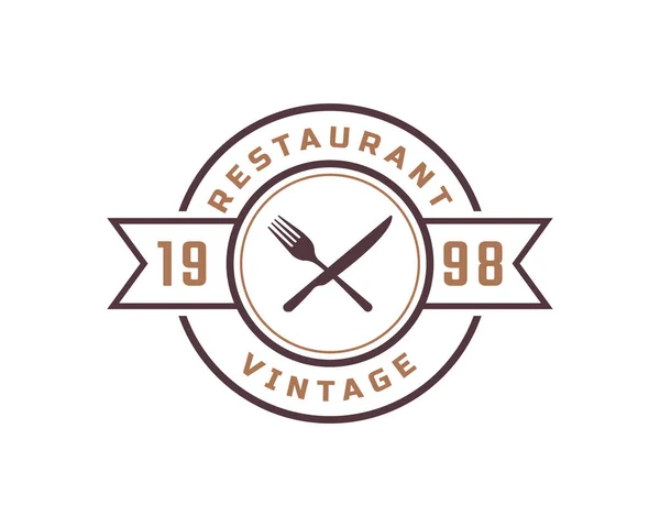 Emblema Vintage Clássico Cruzado Colher Garfo Faca Rústico Vintage Retro — Vetor de Stock