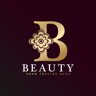 Elegant B Luxury Logo. Golden Floral Alphabet Logo with Flowers Leaves. Perfect for Fashion, Jewelry, Beauty Salon, Cosmetics, Spa, Boutique, Wedding, Letter Stamp, Hotel and Restaurant Logo.