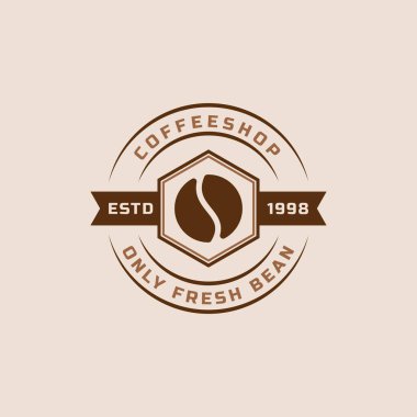Klasik Retro Rozet Kafe Logoları. Bardak, fasulye, cafe vintage stil tasarım vektörü illüstrasyonu