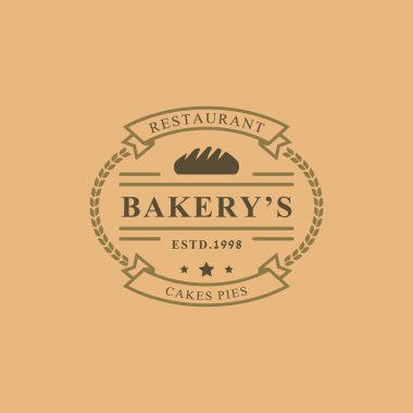 Fırın Logoları için klasik Retro Rozet. Fırın ve Kafe Typography Elementleri ve Siluetleri için iyi