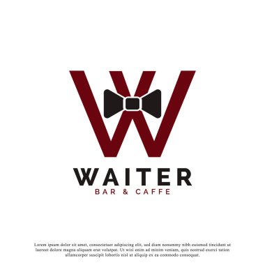İlk harf W Garson Bow Tie Hotel Restoran Logosu Tasarımı. Garson Vektör Logo Şablonu.