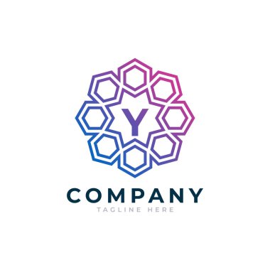 Altıgen Şekli Logo Tasarım Şablonu İçinde Y harfi