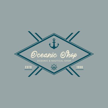 Retro Style Vector Illustration 'daki Denizciler için Gemi Çapa Sembollü Klasik Amblem Rozeti Denizcilik ve Okyanus Logosu
