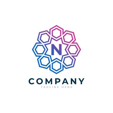 Altıgen Şekli Logo Tasarım Şablonu İçinde N Harfi