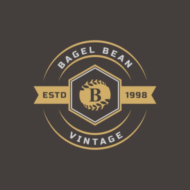 Bagels Logo Amblemi Tasarım Sembolü için B Harfi için Klasik Retro Rozet