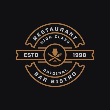 Restoran Logosu Logosu Şablonu için Spoon Fork Bıçaklı Lüks Şarap Kadehi Vintage Retro Rozeti