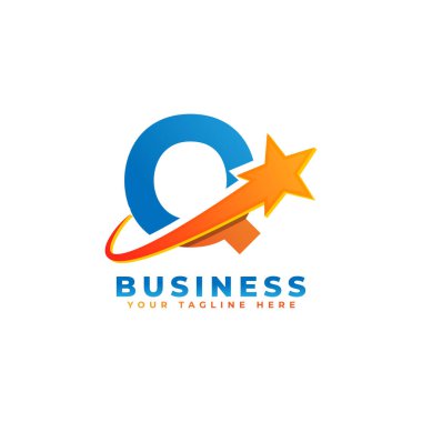 Star Swoosh Logo Tasarımlı Q harfi. Başlangıç, Lojistik, İş Logosu Şablonu İçin Uygun