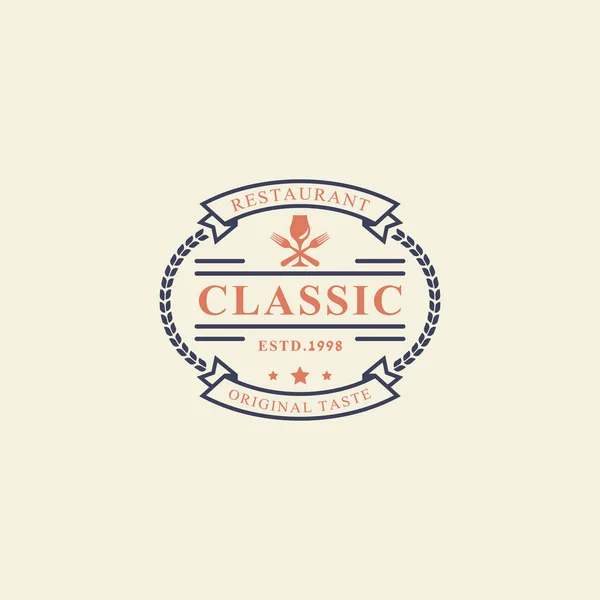 Antika Retro Rozet Restoranı Kafe Simgeleri Fast Food Logo Tasarımı — Stok Vektör