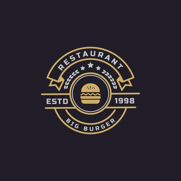 Vintage Retro Badge Ham Beef Patty Burger Fast Food Restaurant — 스톡 벡터