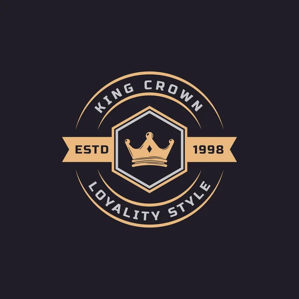 Emblema Retrô Vintage Para Luxo Golden King Crown Royal Logo — Vetor de Stock