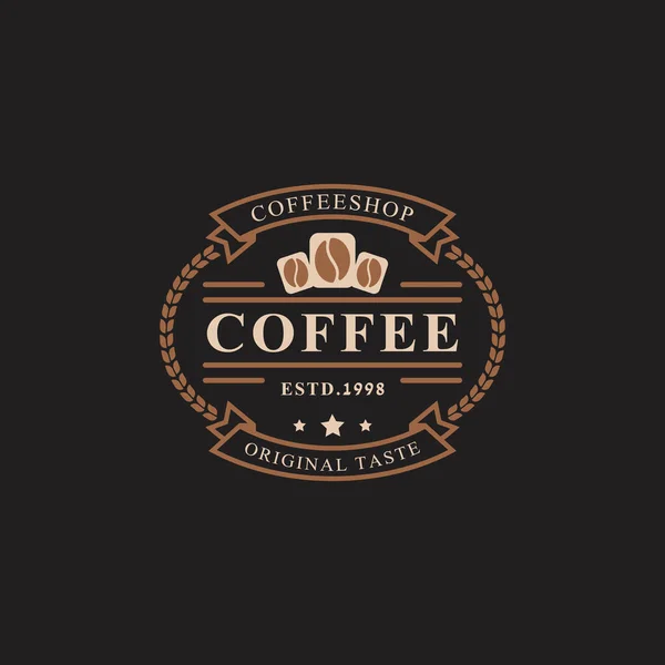 Classico Retro Badge Coffee Shop Logos Tazza Fagioli Caffè Stile — Vettoriale Stock