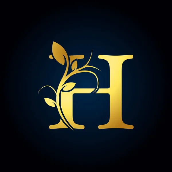 Элегант Роскошь Логотип Золотого Цветочного Алфавита Листьями Цветов Перфект Моды — стоковый вектор