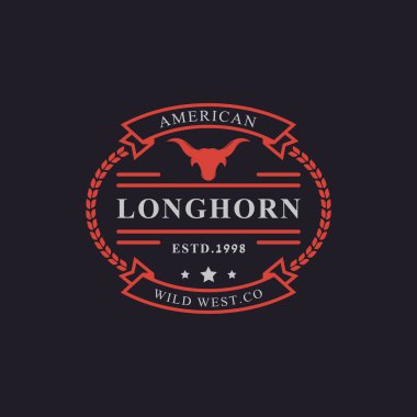 Texas Longhorn İneği için klasik Retro Rozet, Batı Boğa Lideri Aile Köy Tarlası Logosu Şablonu