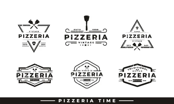 Vintage Klassisches Emblem Abzeichen Spatel Pizza Pizzeria Logo Design Inspiration — Stockvektor