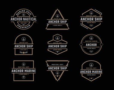 Siyah Arkaplanda Retro Rozet Amblemi Anchor Tekne Logosu Tasarımı Doğrusal Biçim
