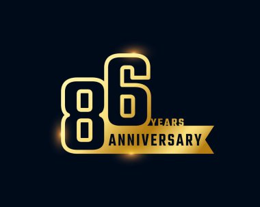 86 Year Anniversary Celebration with Shiny Outline Number Golden Color for Celebration Event, Wedding, Greeting card, and Invitation Isolated on Dark Background clipart