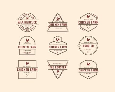 Antika Retro Rozet Amblemi Rooster Red Horoz Logosu. Tarım Lokantası Tarım ve diğer işletmeler için harika