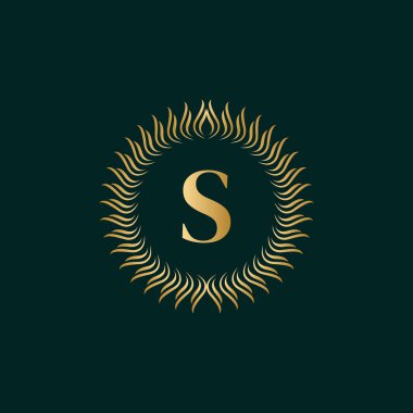 S harfi dokuma dairesi monogram zariflik şablonu. Luxury Crest, Royalty, Business Card, Butik, Hotel, Heraldic için Basit Logo Tasarımı. Kaligrafik Vintage Sınırı. Vektör İllüzyonu