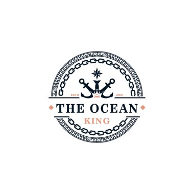 Klasik Denizcilik Kralı Anchor Amblemi. Denizcilik Rozetleri için Çapa ve Taç Gemi Logosu Şablon Tasarımı