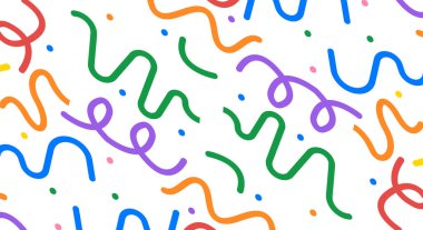 Basit Şekilli Çocuklar için Renkli Çizgi Çizgisi Kusursuz Şekilsiz Minimalist Stil Sanat Arkaplanı. Basit Çocuksu Yazı Arkaplanı