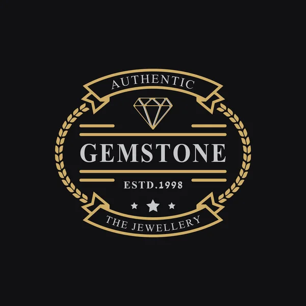 Знак Vintage Retro Украшений Diamond Gem Line Emblem Design — стоковый вектор
