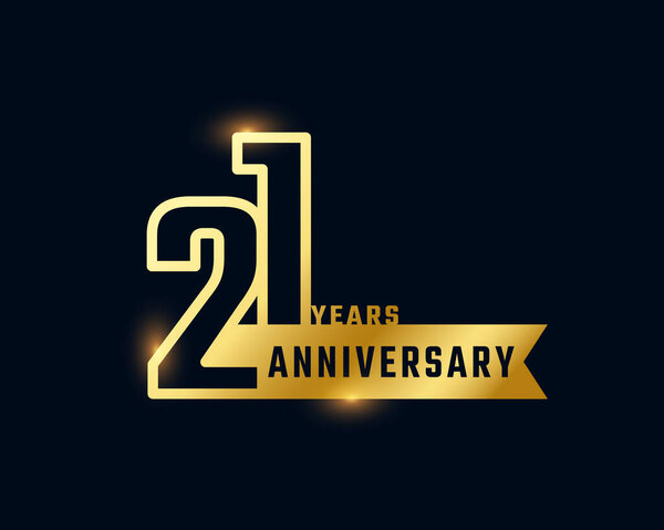 21 Year Anniversary Celebration with Shiny Outline Number Golden Color for Celebration Event, Wedding, Greeting card, and Invitation Isolated on Dark Background