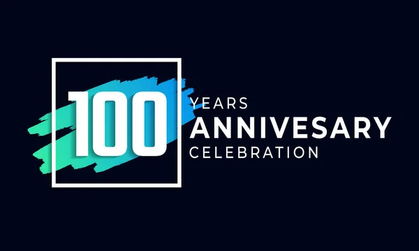 100 Χρόνια Εορτασμός Επετείου Μπλε Βούρτσα Και Τετράγωνο Σύμβολο Ευτυχισμένη — Διανυσματικό Αρχείο