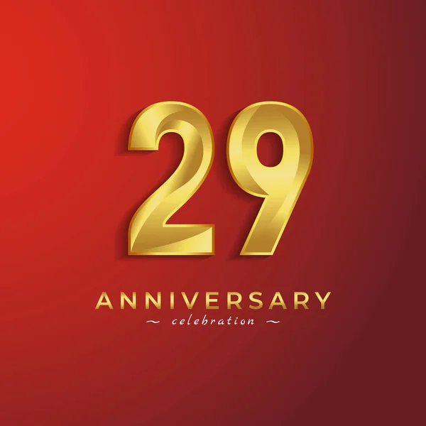 お祝い事 結婚式 グリーティングカード 招待状のための黄金の光沢のある色を持つ29周年記念のお祝い赤い背景に隔離されたカード — ストックベクタ