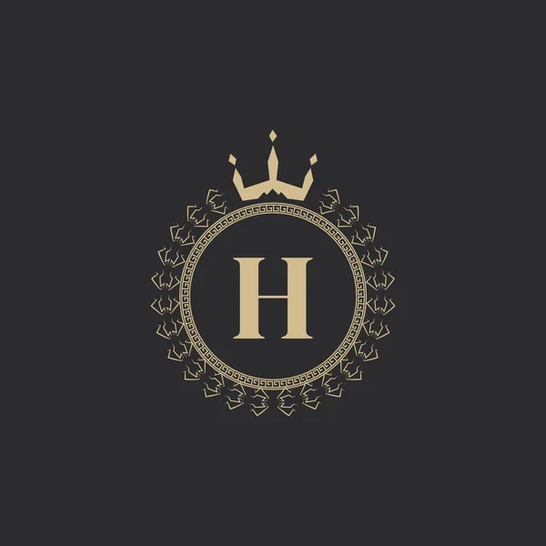 Initial Letter Heraldic Royal Frame Crown Laurel Wreath Simple Classic — Stock Vector
