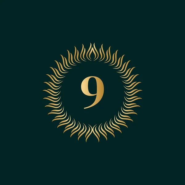 Emblema Número Monograma Círculo Tejido Plantilla Elegante Diseño Logo Simple — Vector de stock