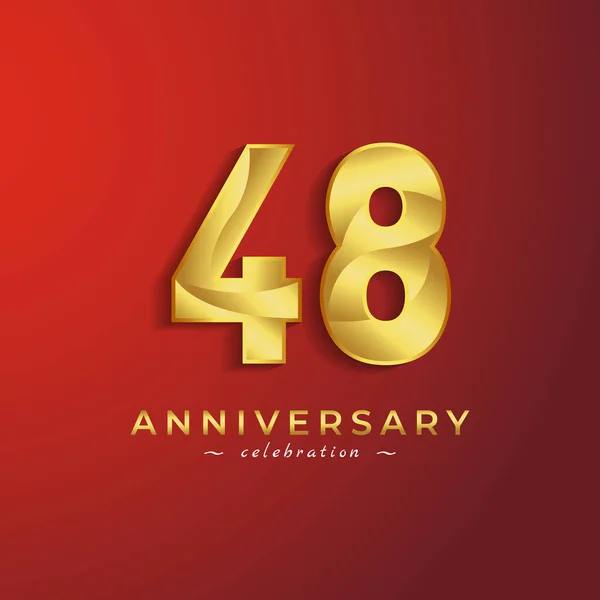 赤い背景に隔離されたお祝いイベント 結婚式 グリーティングカード 招待カードのための金色の光沢のある色を持つ48周年記念式典 — ストックベクタ