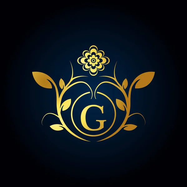 Κομψό Λογότυπο Luxury Golden Floral Alphabet Λογότυπο Φύλλα Λουλουδιών Ιδανικό — Διανυσματικό Αρχείο