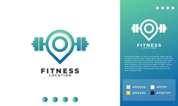 Barbell Pin Location Logo Combination Point Fitness Gym Logo Design — Stock Vector