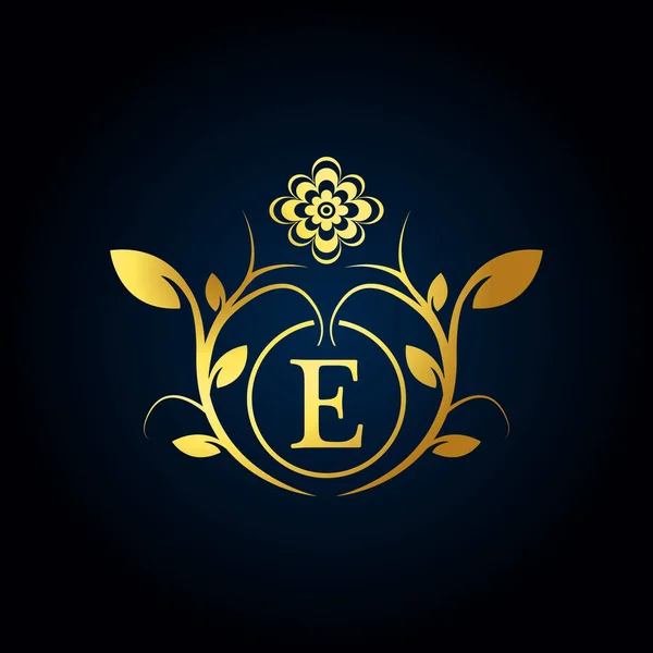 Elegan Luxury Logo Golden Floral Alphabet Logo Dengan Bunga Daun - Stok Vektor