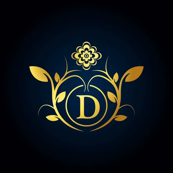 Logotipo Luxo Elegante Logotipo Alfabeto Floral Dourado Com Folhas Flores — Vetor de Stock